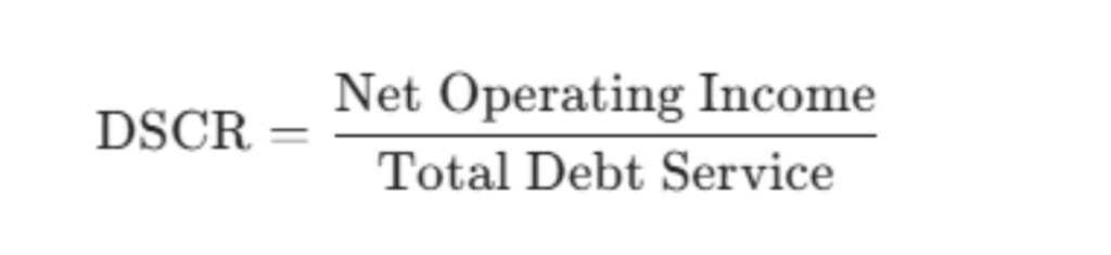 Debt Service Coverage Ratio (DSCR) formula showing DSCR equals Net Operating Income divided by Total Debt Service.