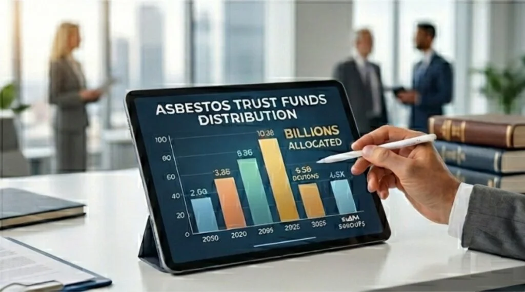A diverse legal team of three professionals—two women and one man—stands around a large, transparent interactive touch screen displaying a map of the entire United States dotted with location markers. Text overlay: 'NATIONAL NETWORK'.