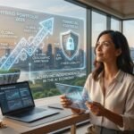 Woman viewing holographic financial freedom roadmap 2026 on befinanciallyfree.net.