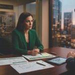 A professional woman in a green blazer discussing financial leverage and asset-backed lines of credit with a private banker across a modern boardroom table.